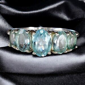 Aquamarine‎ Blue Topaz Oval Cut Sterling Silver Ring US Sz 8 925 Needs Cleaned